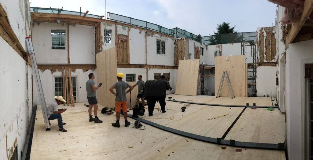 Among the first CLT buildings in China — walls erected.