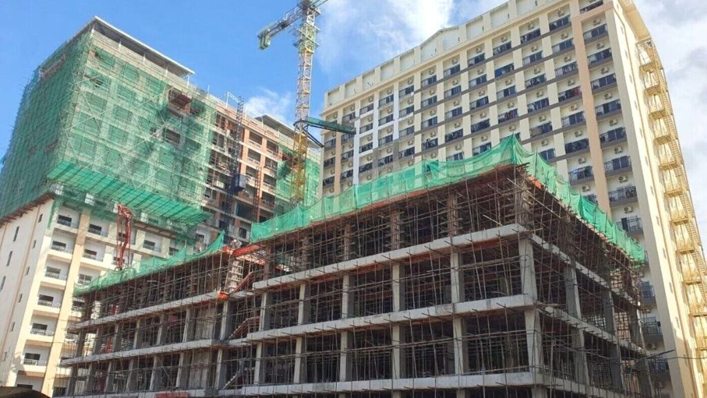 Concrete structural frame under construction in Bavet, Cambodia